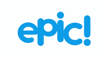 Epic! logo Blue writing that says "epic!"