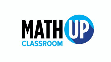 Math Up Classroom Logo Black, blue and white words that say "Math Up Classroom"